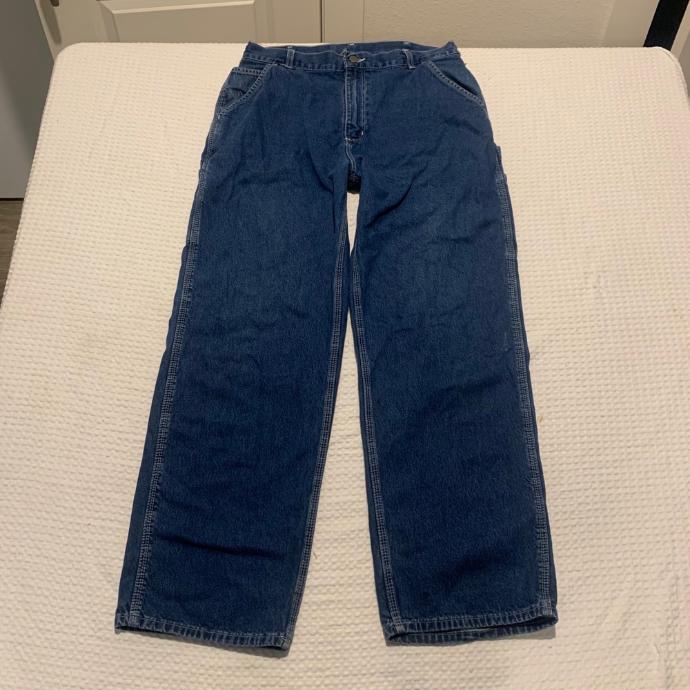 Carhartt Relaxed Fit Carpenter Jeans Blue Denim Workwear Pants Mens 34x29